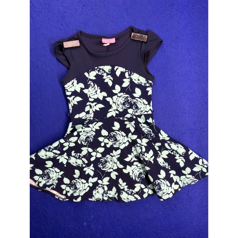 Cottagecore Girls Dream Girl Floral Skater Dress 6X Navy Mint